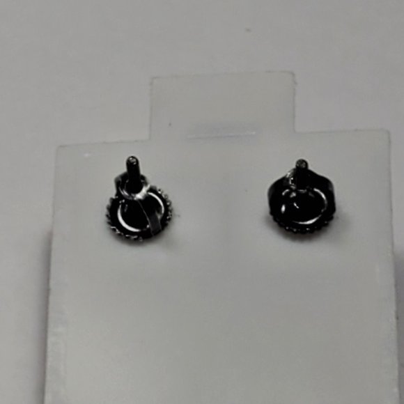 925 SILVER BLACK RHODIUM BLACK CZ STUD EARRINGS - Picture 4 of 6